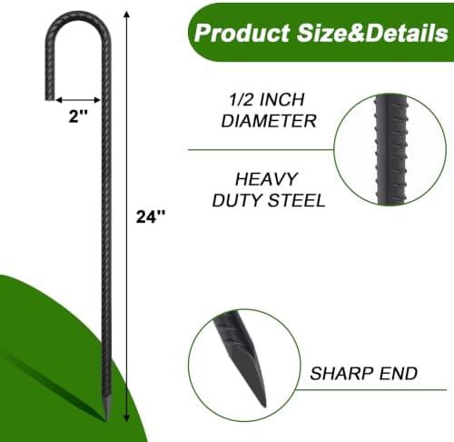 AAGUT Rebar Stakes 24 Inch J Hook, 1/2" Tent Stakes Heavy Duty for Carport