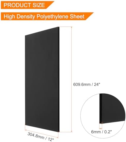 MECCANIXITY UHMW Sheet Ultra High Molecular Weight Polyethylene Sheet, 1/4" Thick Hard HDPE Plastic Sheet Board for Marine Board,DIY Craft, Marine Plywood 24" x 12" Black