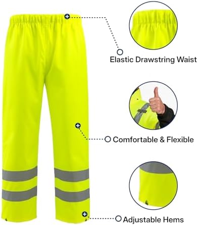NORTHSKY Hi Vis Rain Jacket and Pants, Class 3 High Visibility Reflective Waterproof Rain Suit, Safety Work Rain Gear with Hood for Men Women (Large-XLarge)