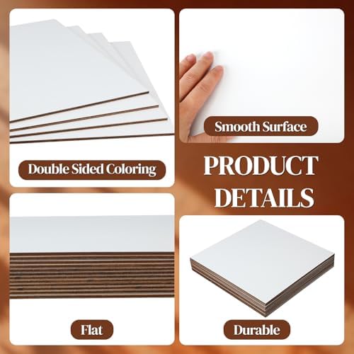 Geelin 12 Pcs 12 x 12 Inches Double-Sided Colored Plywood Sheets 1/8 Thin Craft Wood for Laser Cutting Engraving DIY Crafts Architectural Models Making (White)