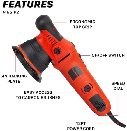 Maxshine 2-Piece M8S V2 Dual Action Polisher & 16oz AIO Polish Car Detailing Kit – 8mm Throw Random Orbital Buffer, 1000W, 5″ Backing Plate 6-Speed – Car, Truck, SUV & Boat Paint Correction