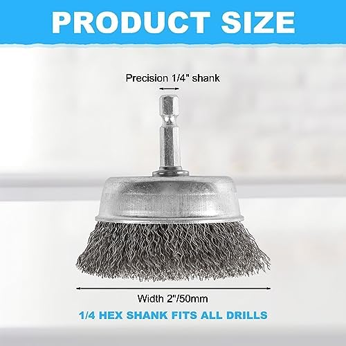 20 Pack 2 Inch Wire Cup Brush with 1/4-Inch Hex Shank, Wire Drill Brush Set
