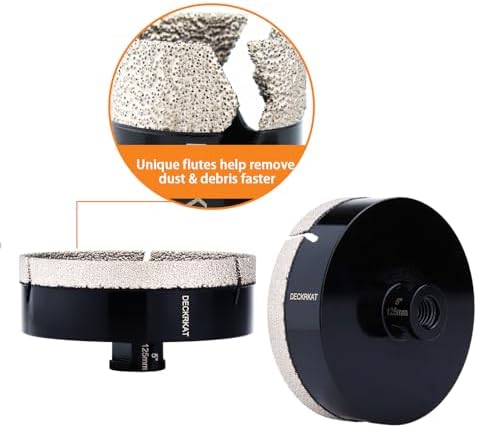 5 Inch Diamond Hole Saw, 125mm Tile Hole Saw Drill Bit Diamond Tipped for Granite Marble Ceramic Glass Porcelain Quartz Tiles Stones Countertop, Core Drill Bits with 5/8-11 Thread for Angle Grinders