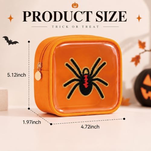 Abbylike 12 Pcs Halloween Preppy Patch Makeup Bags Bulk Polyester Holiday Makeup Bag Skincare Pouch Zipper Cosmetic Pouch Preppy Thing for Travel Halloween Women Gift (Frosted, Colorful)