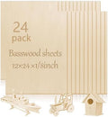 24 Pcs Basswood Sheets Plywood, 12 x 24 x 1/8 Inch - 3mm Thick Unfinished Wood Board for Crafts for Laser Cutting & Engraving, School DIY Projects, Painting, Fretwork, CNC Cutting, and Wood Burning