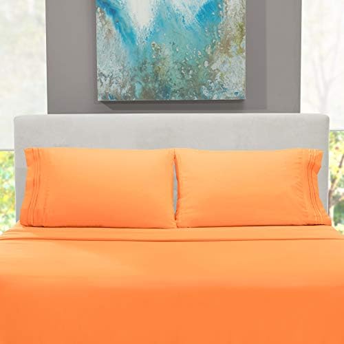 Hearth & Harbor Full XL Size Sheets - 4 Piece Bed Sheet Set, Hotel Luxury Double Brushed Bed Sheets - Extra Soft Bedding Sheets & Pillowcases, Full XL, Apricot Orange