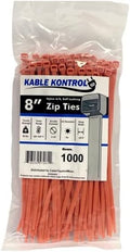 Kable Kontrol Cable Zip Ties, 8 Inch, 1000 Pcs, 50lbs Test, Orange | Nylon Plastic, Self Locking, UL Listed, Indoor Use