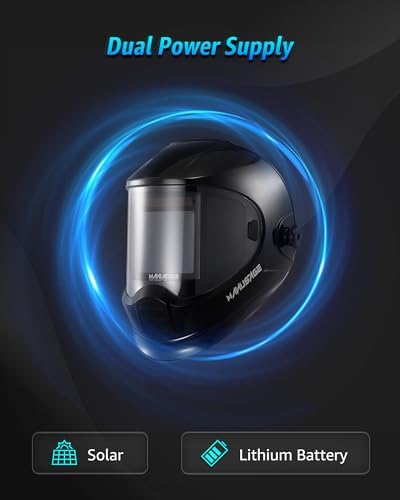 MANUSAGE Panoramic View Welding Helmet Auto Darkening, Welding Hood with 4 Arc Sensor Solar Power, True Color Shade 5-8 and 9-13 Idear for TIG MIG ARC, Adjustable Delay and Sense (E980S)