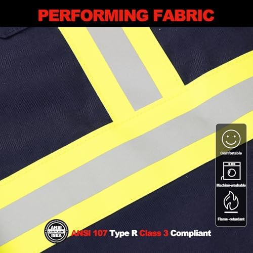 FR Shirts for Men 7oz High Visibility Fire Resistant Shirts CAT2 Welding Shirt 100% Cotton Hi Vis Flame Resistant Shirt Navy(4X-Large)