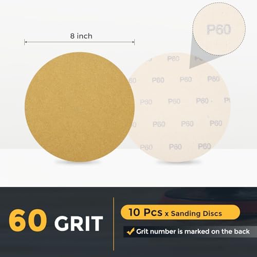 HARFINGTON 10 Pcs 8 Inch Sanding Discs 60 Grit Yellow Aluminum Oxide