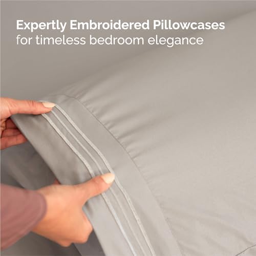 Split King Size 5 Piece Sheet Set - Comfy Breathable & Cooling - Light Grey