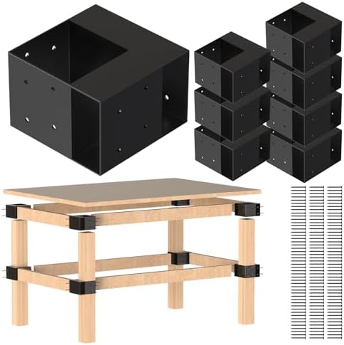 Heavy Duty Workbench Bracket Kit, 8 Pcs 3-Way Right Angle Corner Brackets for DIY Custom Workbenches, Work Tables, Garage Shelves, Many Other Wooden Projects, Fits 4x4 and 2x4 Lumber