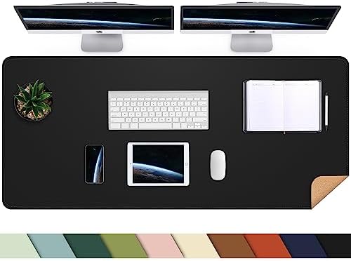 AFIING Cork Desk Mat 55" x 17", Dual-Sided Natural Cork & PU Leather Desk Pad, Non-Slip Waterproof Large Mouse Pad for Office, Home & Gaming (Black)