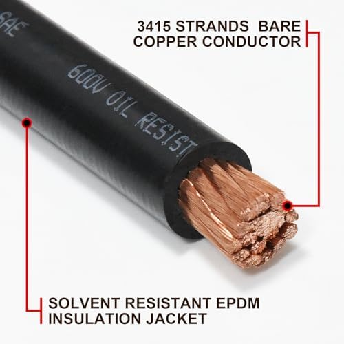 iGreely 4/0 Gauge Wire,4/0 AWG 20 Feet Black Flexible Copper Welding Battery Cables for Automotive Inverter Solar system Marine,5pcs 5/16""&5pcs 3/8"" Copper Terminal Cable Lug+Heat Shrink Tubing