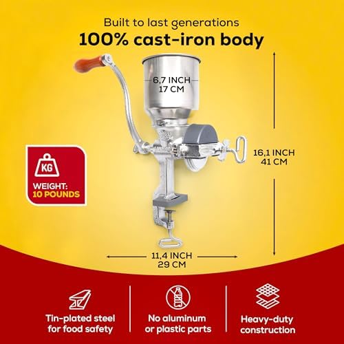 Corona Manual Grain Mill, Molino para Moler Maiz, Cast Iron Grinder