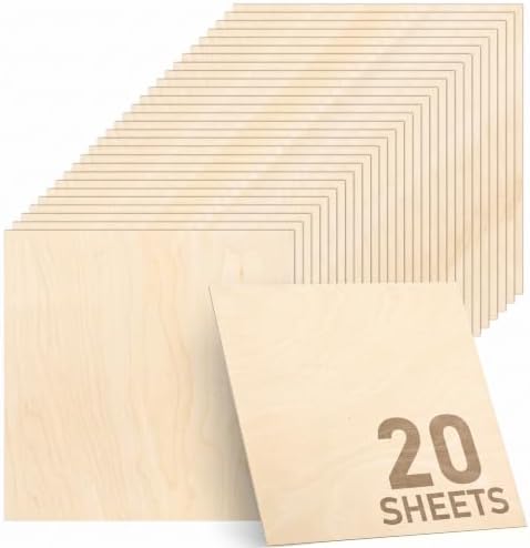 Baltic Birch Plywood - 1/8 Inch Thickness - 11.8" x 11.8" Wood Sheets for Laser Cutting, CNC Cutting and Crafts (20, 11.8 X 11.8)