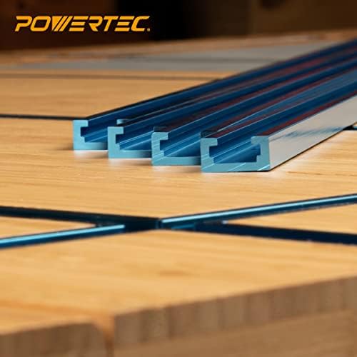 POWERTEC 72159 24 Inch Double-Cut Profile Universal T-Track with Bi-Directional Short Stop Kit, 4pcs 24" T Tracks and 4pcs Stop Blocks for Woodworking Jigs and Fixtures, Sanding, and Routing