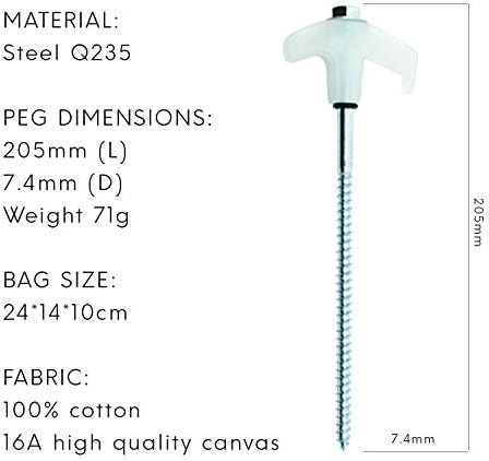 Outback Element® - 15 Tent Stakes Heavy Duty with Glow in the Dark Heads + Bonus Canvas Carry Pouch and Hex Drill Bit
