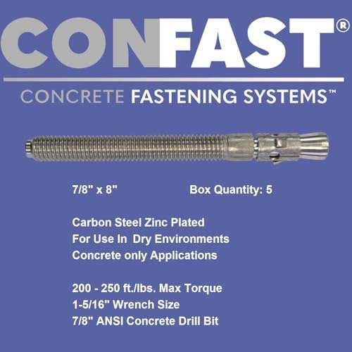 CONFAST 7/8" x 8" Wedge Anchor Zinc Plated (Box of 5)