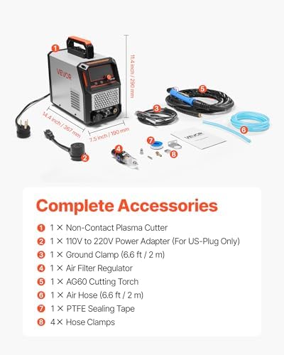 VEVOR Plasma Cutter, 50A Non-Touch Pilot Arc Plasma Cutting Machine, 110V/220V Dual Voltage Digital Display IGBT Inverter - with 2T/4T Function & Adjustable PA/PT Time for Home Repairs, Workshops