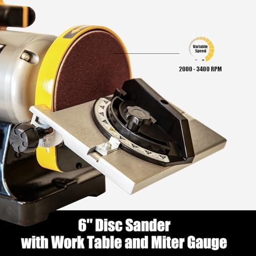 Variable Speed 1" x 30" Belt & 6" Disc Sander Combo, 3/4 HP Direct-Drive Motor, 2000–3400 RPM Disc / 1909–3248 SFPM Belt, Adjustable Work Tables & Miter Gauge, Benchtop Sander for Wood & Metal