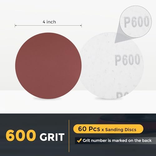 HARFINGTON 60 Pcs 4 Inch Sanding Discs 600 Grit Red Aluminum Oxide