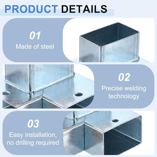 uxcell 3-Way Gazebo Brackets Kit, Right Angle Corner Bracket Woodworking DIY Post Base Kits for 2" x 1.22" Lumber for Outdoor Patio Gazebo Log Cabins (4 Pack)