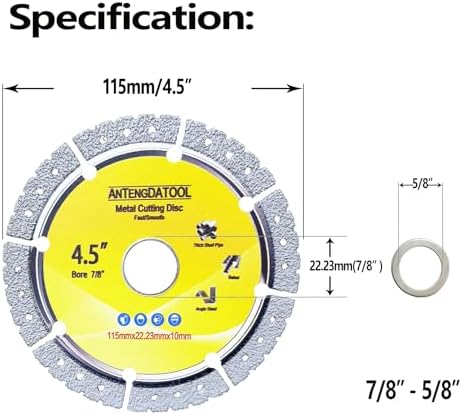 4-1/2 Inch Diamond Cut Off Wheel for Metal, 4.5" Angle Grinder Cutting Grinding Disc on Cast Iron Rebar Carbide Stainless Steel Saw Blades 7/8“ Arbor, Pack of 2