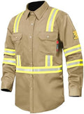 FR Shirts for Men 7oz High Visibility Fire Resistant Shirts CAT2 Welding Shirt 100% Cotton Hi Vis Flame Resistant Shirt Khaki(Large)