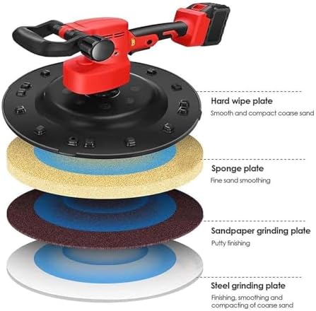 Smoothing Polishing Machine, 1680W Electric Concrete Trowel Machine 200 RPM, Wall Smoothing Polisher with 6 Variable Speed, Multi-Function Sander Grinder for Concrete Wall,1battery