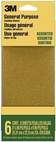 3M Sandpaper, Assorted Pack 100-150-220 Grit, 6 Sheets, 3-2/3 in x 9 in, Sands Paint, Wood & Metal, Great For General Purpose Sanding, Assorted Coarse, Medium & Fine Sand Paper (9019NA-CC)