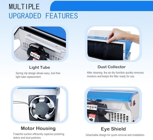 110V 1200W Jewelry Polisher Machine, Jewelry Polisher Bench Buffer with Integrated Dust Collector, Exhaust Fan, Work Light and Motor Housing