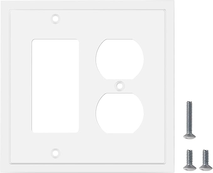 Henne Bery Modern Edge Decorative Wall Plate Switch Plate Outlet Cover, Durable Solid Zinc Alloy (Decorator/Duplex, White)