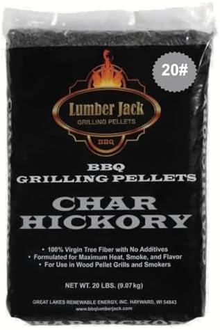 Lumber Jack Char Hickory BBQ Grilling Pellets, 20 lb Bag, 100% Hardwood Food Grade Pellets for Pellet Grills & Smokers, Clean Burning with Bold Hickory Smoke Flavor