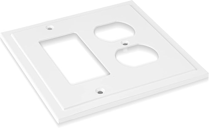 Henne Bery Modern Edge Decorative Wall Plate Switch Plate Outlet Cover, Durable Solid Zinc Alloy (Decorator/Duplex, White)