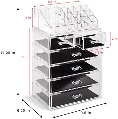 Sorbus Makeup Organizer, 6-Drawer Acrylic 2-Piece Set (Clear)