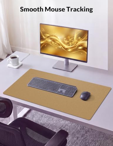 Leather Desk Pad Protector, 31.5" x 15.7", Gold Desk Mat