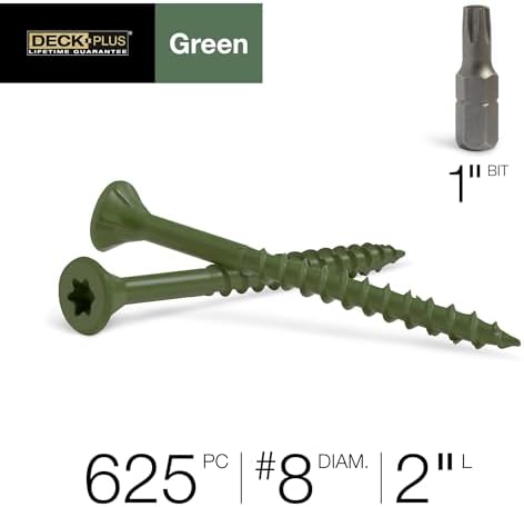 Deck Plus Exterior Wood Screws, #8 x 2in, 625 Pack, Green