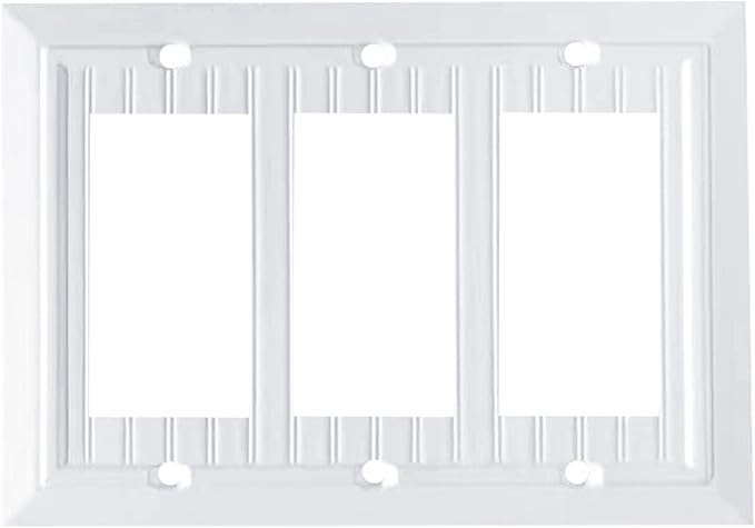 Pure White Classic Beadboard Wall Plates,Light Switch Covers,Electrical Outlet Covers, Switch Plates of Various Combination, Nature Bamboo Fiber Wall plate (3 Gang Decorator 1 Pack)