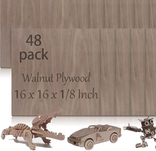 48 Pcs Walnut Unfinished Wood Craft, 16 x 16 x 1/8 Inch - 3mm Thick Walnut Unfinished Plywood for Laser Cutting & Engraving, School DIY Projects, Painting, Fretwork, CNC Cutting, and Wood Burning