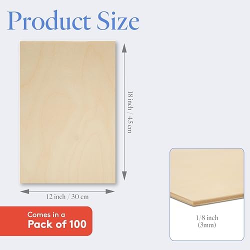 3 mm Baltic Birch Plywood 1/8 x 12 x 18 Inch, Box of 100 B/BB Grade Craft Wood, Stronger Than Basswood Sheets, for Laser, CNC Cutting and Wood Burning, by Woodpeckers