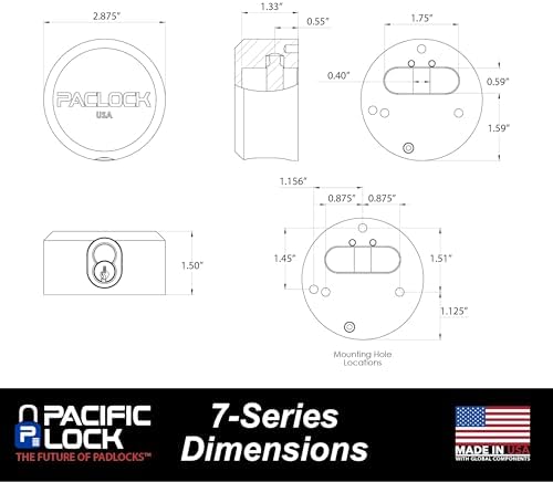 PACLOCK's 7-Series Flat Back Puck w/Tapped Holes, High Security Rotating Disc, Manufacturer-Controlled Key Assigning, Exclusive Key Number, Keyed Differently w/ 1 Key, Red