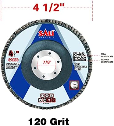 Sali 100 Pack Flap Disc 120 Grit 4.5" x 7/8-Inch Sanding Disc Bevel Type #29 Premium and Industrial Grade Angle Grinder Grinding Wheel High Performance Edge Grinding