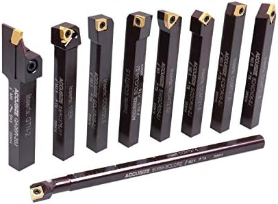 Accusize Industrial Tools 3/8" 9 Pieces/Set, Indexable Carbide Turning Tools and Boring Bar, 2988-0038