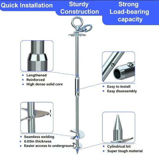 TOPKNOT Dog Tie Out Stake for Yard,(up to 300lbs),360° Swivel Dog Run Anchor,Use Any Tie Out Cable or Yard Leash- Outdoor Camping(Anchor Only)