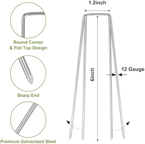 Whonline 75 Pack Landscape Staples 6 Inch, Galvanized Garden Stakes