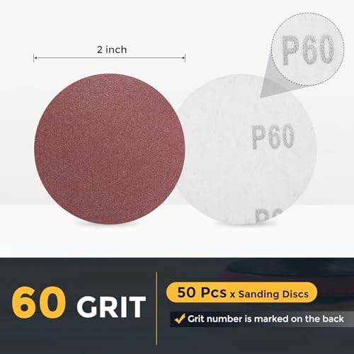 HARFINGTON 50 Pcs 2 Inch Sanding Discs 60 Grit Red Aluminum Oxide
