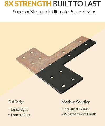 6 Pcs Ultra-Thick T Post Bracket, 12" x 8" Extreme Weatherproof Flat Mending Plate, Heavy Duty Structural Connector for 4x4 6x6 Lumber, Outdoor Pergola, Cabin & Deck Timber Framing
