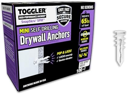 TOGGLER SnapSkru SPM Mini Drywall Anchors, 100 Pack, Screws not Included