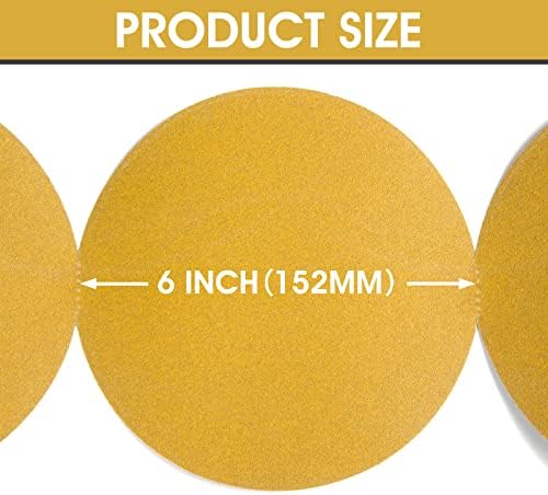 S SATC Premium Gold Sandpaper 6 Inch 100 PCS Sanding Discs 150 Grit Self Adhesive Stickyback Sandpaper Roll Aluminum Oxide PSA Sandpaper Discs for Wood, Metal, and Car Paint
